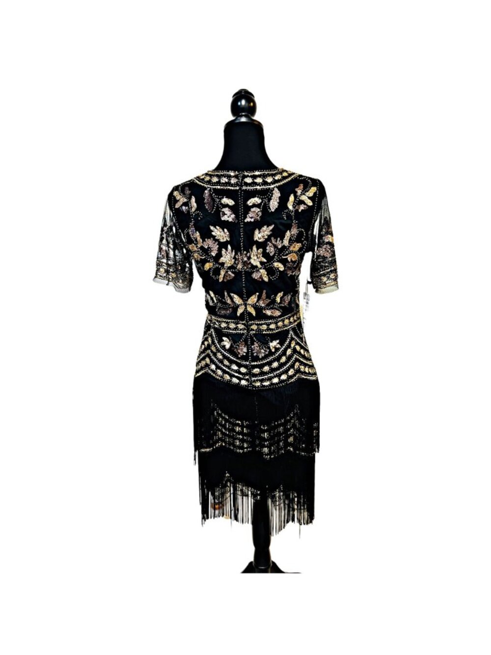 Unique Vintage 1920s Fit & Flare Midi Dress Short Sleeve Modest Belted Lace NWT - Picture 7 of 12